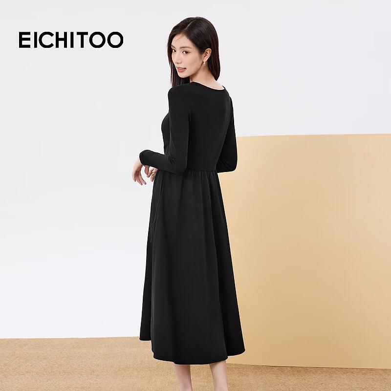 EICHITOO Hepburn Style V-neck Pleated A-line Knit Long Dress