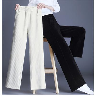 Winter Pants High Waist Fashion Thicken Lambswool Straight Baggy Trousers Harajuku Fleece Lined Wide Leg Pants Women Streetwear