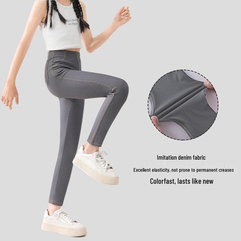 Stylische Mädchen Leggings im Slim Fit Look aus Imitation Denim für Frühling und Herbst: Elastische, Lange Hosen für Kinder