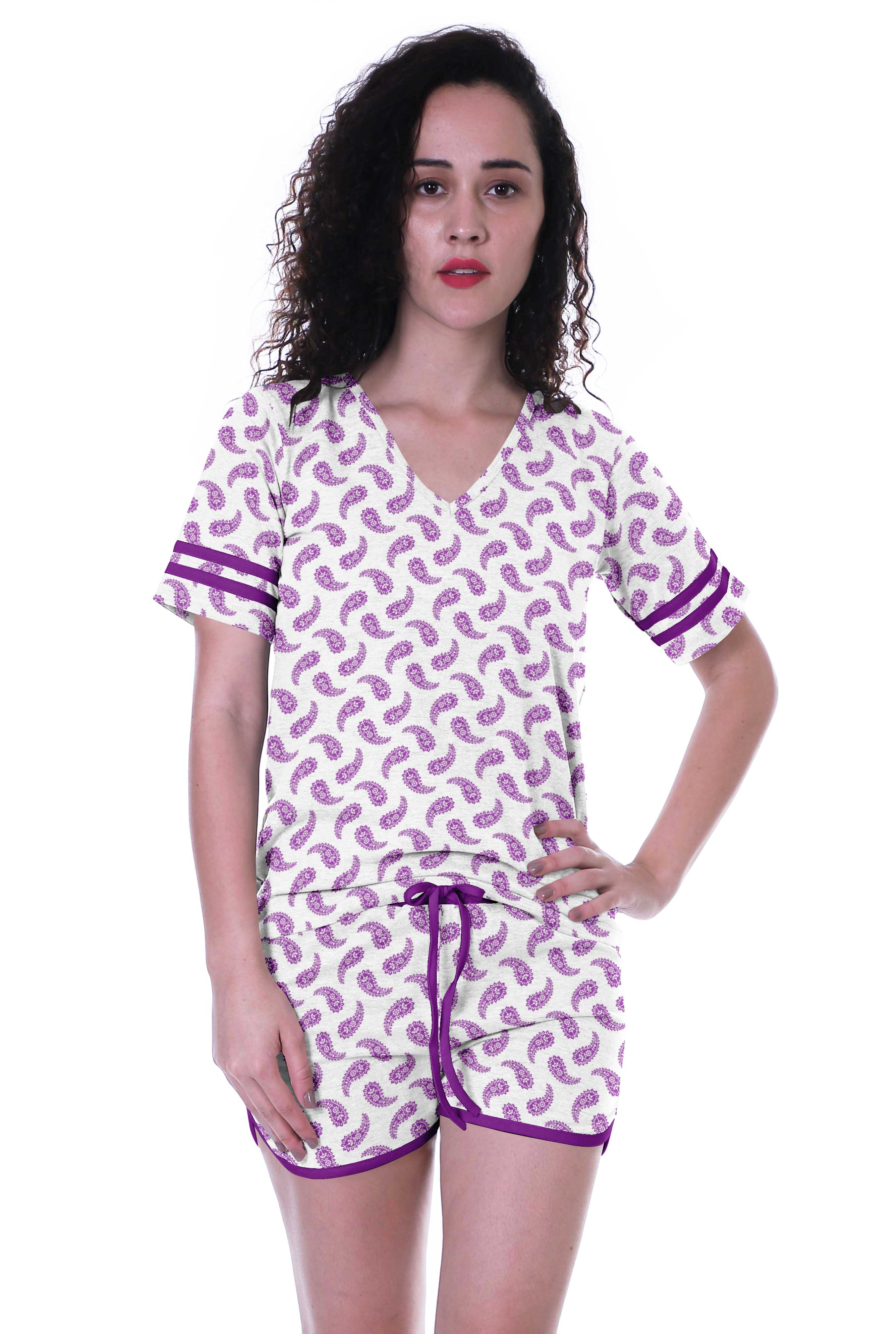

Moomaya Printed Women s Nightwear Set w Shorts Cotton Sleepwear 2 Pcs XXL фіолетовий