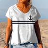 Summer Striped Anchor 3D Print T-Shirts Women V-Neck Short Sleeve T Shirt Y2k Harajuku Tees Casual Loose Tops Female Clothing