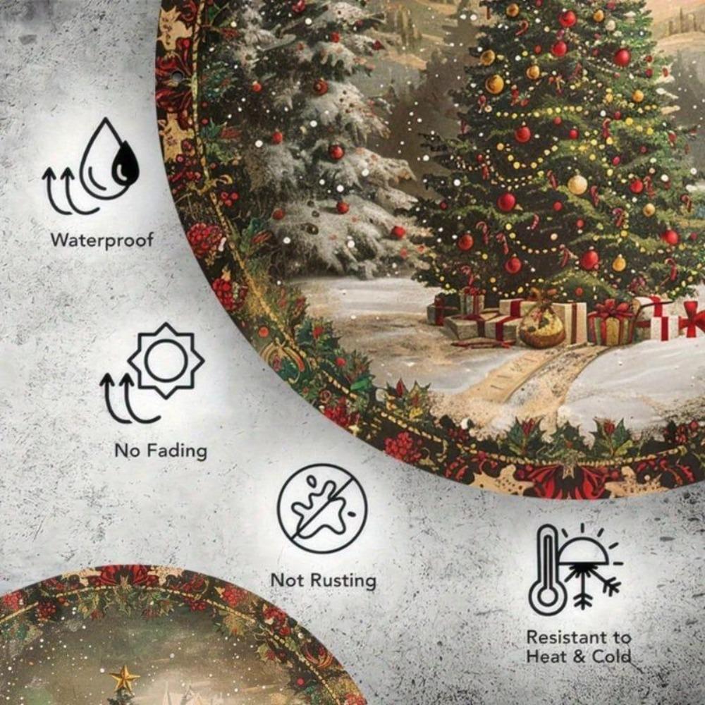 Retro Christmas Tin Sign Santa Claus Snow Scene Metal Wall Art 20x20cm