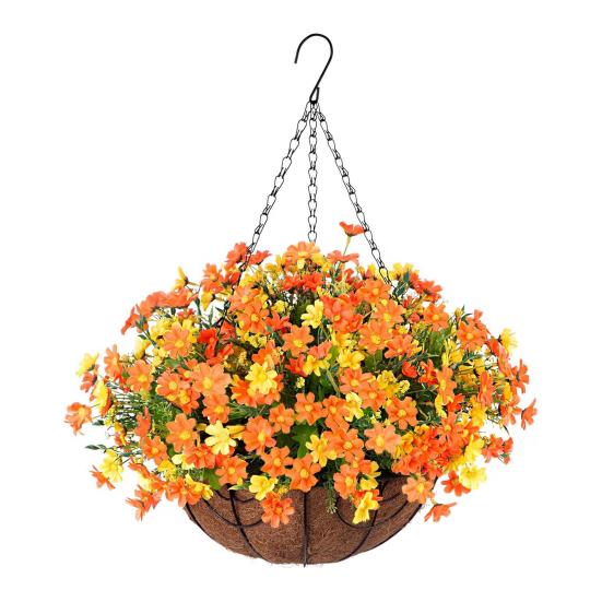 

Artificial Hanging Flowers Basket UV Resistant Outdoor Fake Hanging Plants Colorful Faux Silk Flowers Eucalyptus in Basket for Porch Patio Balcony J