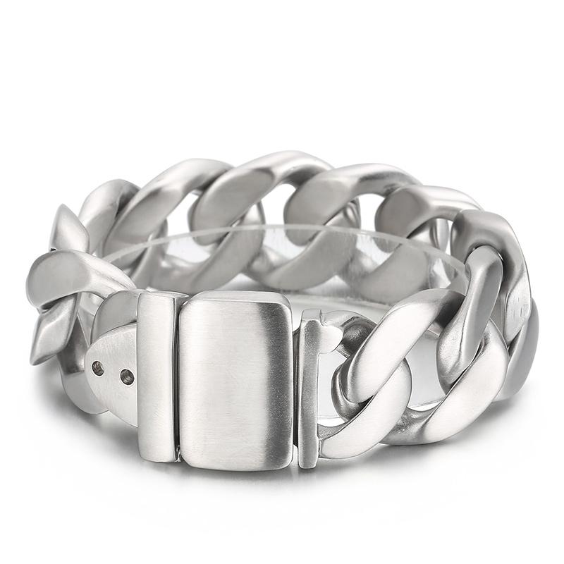 

Vintage Heavy Men s Stainless Steel Bracelet Matte Wide Hand Wrist Chain Jewelry 3 Colors Polished Larger Accessories 18.5cm