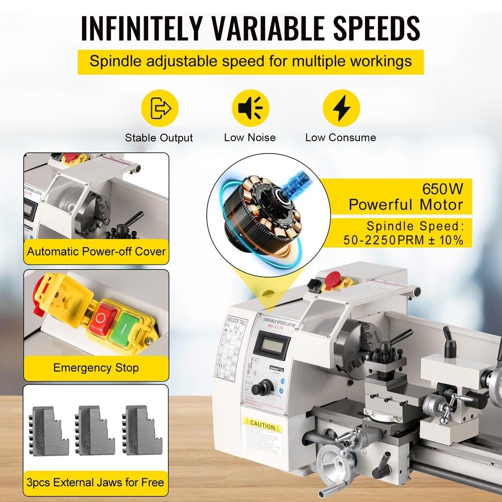 8x14 Inch Mini Metal Lathe with 650W Low-noise Dividing Head Lathe
