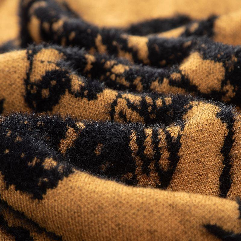 Women's Plus-size Sweater Dress Autumn Winter Fleece Mid-length Straight Knitted Dress Printed Flocking High-neck Skin-friendly Knitted Dress