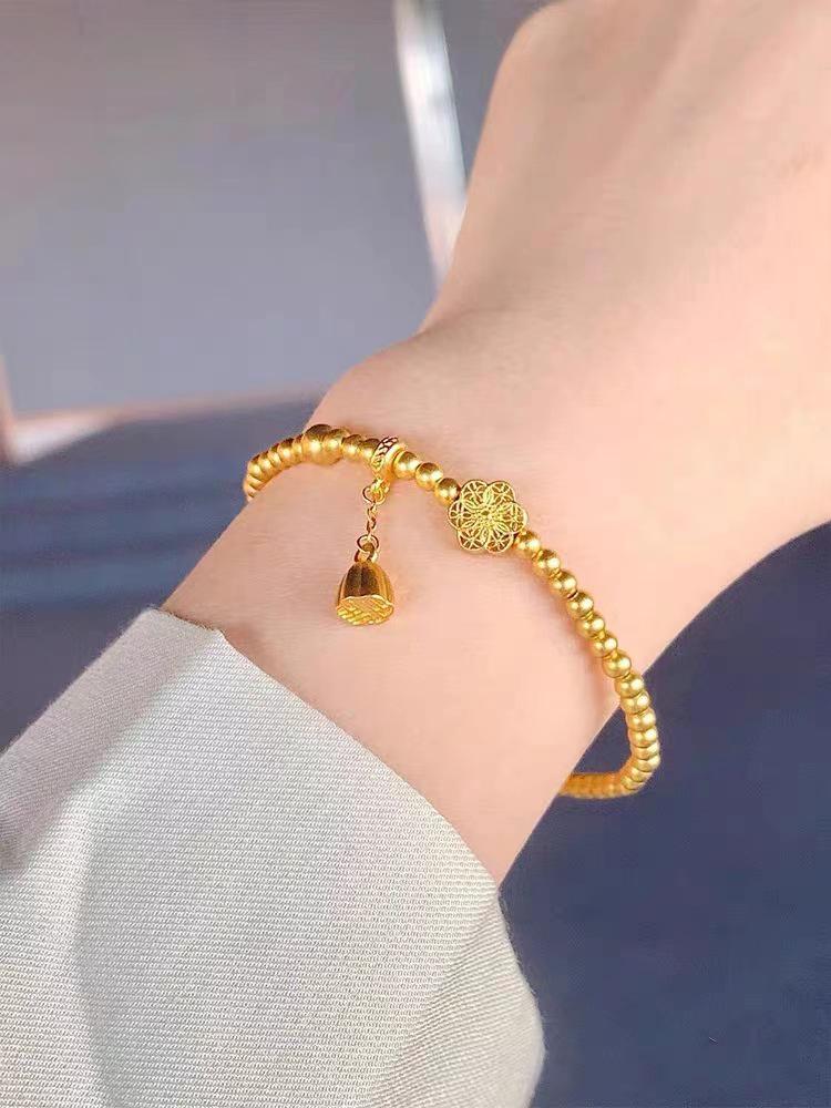 Six-Phase Lotus Seed Gold-Plated Bracelet 4mm Beads – Fortune Child Jewelry Collection