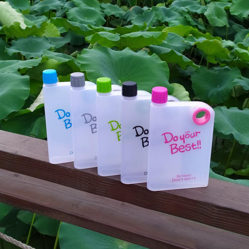 380Ml Transparent Flat Water Bottle Travel Bicycle Drinking Juice Cup Reusable Portable Plastic Bottles Bpa Free Sport Bottle