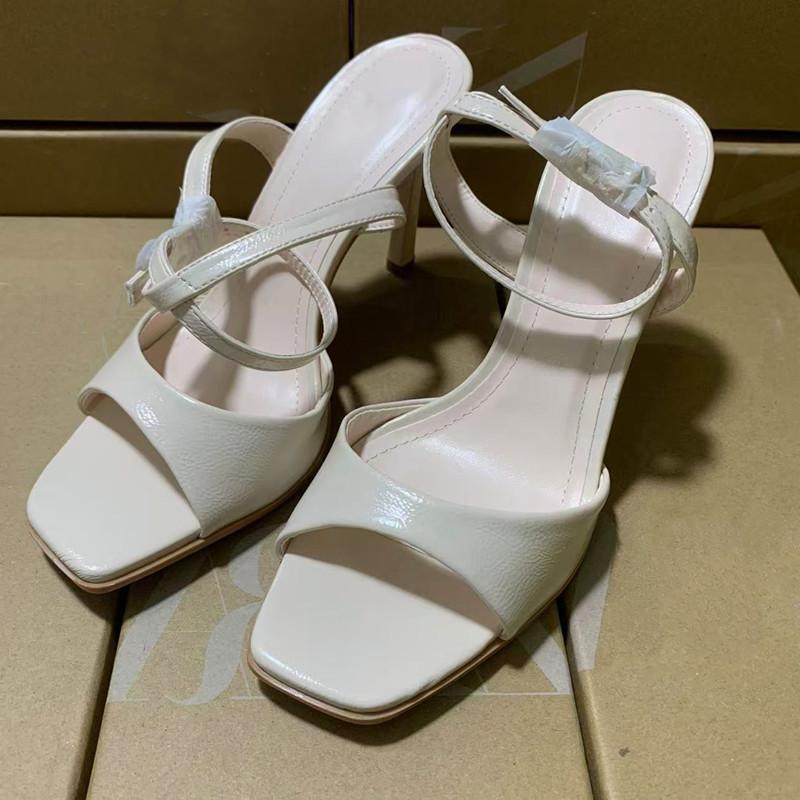Fashion Ins Style Fashion Square Toe Patent Leather Women Gladiator Sandals Sexy Ankle Strap Buckle Thin High Heels Summer Office Shoes