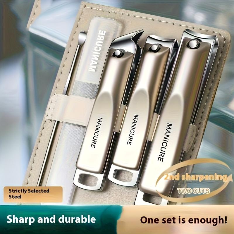 Pro 5pc Nail Clipper Set - German Steel, Anti-Splash Design. Complete Manicure Tools for Salon & Home Use. Precision Crafted! бежевый