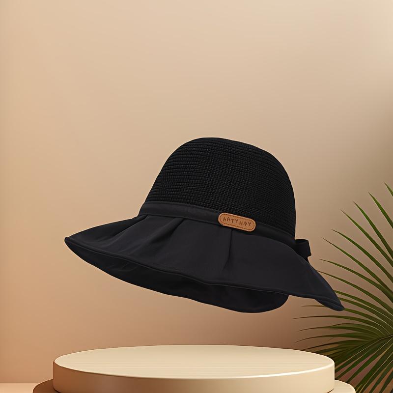

Elegant Women S Summer Fedora Sun Hat, Wide Brim Straw Beach Travel Hat with Adjustable Chin Strap, Breathable Polyester, Holiday Theme