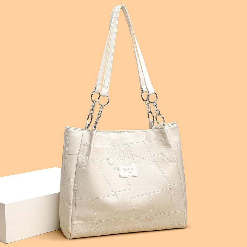 Soft leather large capacity tote bag women's retro work commuter shoulder bag college student class armpit bag