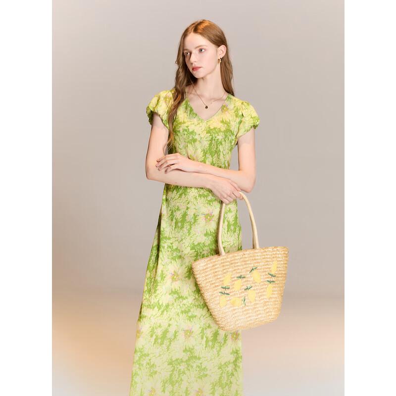 

Sancai 2025 Summer French A-Line Floral V-Neck Long Dress M