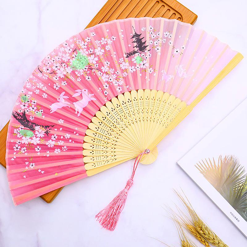 Vintage Silk Folding Hand Fan Chinese Bamboo Fans Craft Gifts Women Dance Performance Props Home Decoration Ornaments