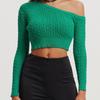 Women's Twisted Woolen One-Shoulder Long-Sleeve Pullover Sweater - Autumn/Winter Fashion Top
