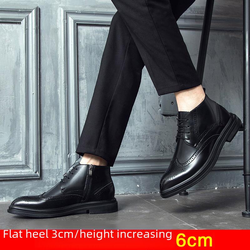 Men's Winter Mid-High Leather Brogue Boots with Velvet - Elevating Chelsea & Genuine Leather Martin Boots.