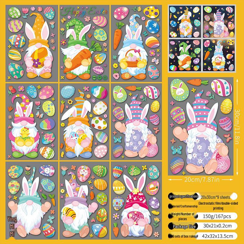 Easter Cartoon Rabbit & Egg Window Glass Stickers for Refrigerator & Cabinets