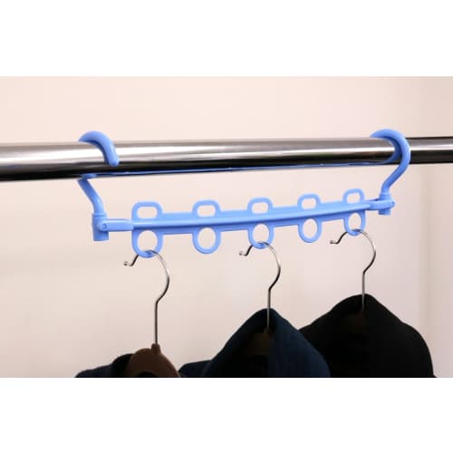 Sawafuji Clothes Drying Rack with 2 Hanger Holders, Light Blue, 335mm Wide, Set of 2, Hanger Hooks, Vertical Clothes Drying Pole, HH-02