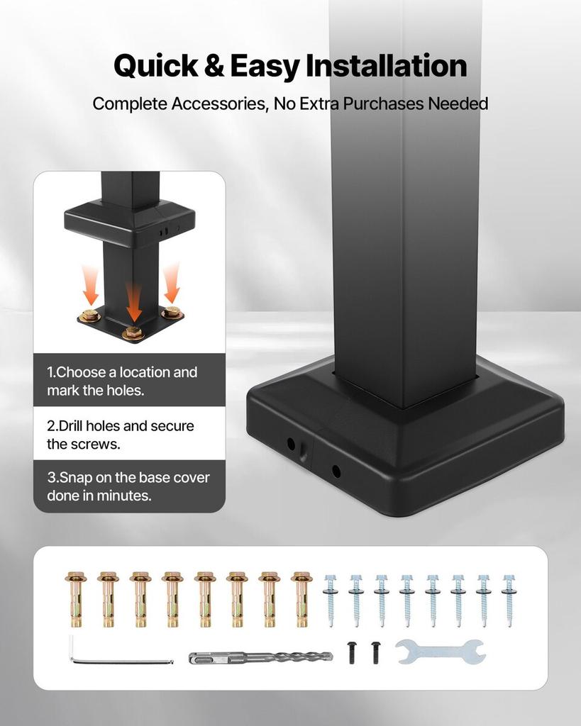 Handrails for Outdoor Steps, 2-3 Step Adjustable Height, Carbon Steel Transitional Handrail with Installation Kit, Exterior Hand Railing for Steps,