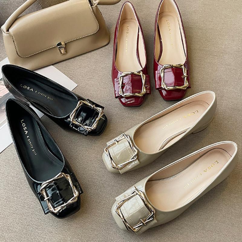 Korean Style Casual Simple Womens Shoes 2024 New Fashion Middle Heel Shallow Mouth Comfortable Breathable Autumntime Heels