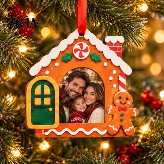 Handcrafted Holiday Photo Frames Christmas Frame Pendant with Hanging Rope, Personalized Wooden Picture for Tree Decoration, Cute Commemorative Holder