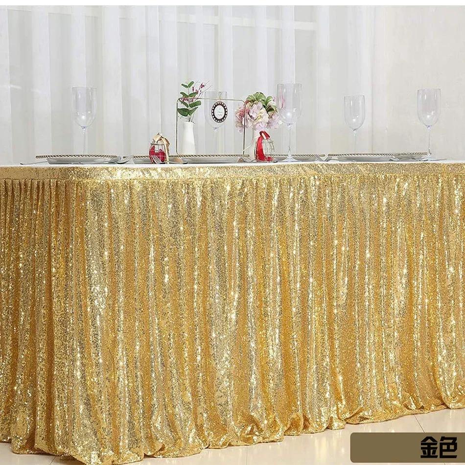 Gold Sequin Table Skirt Pleated Ruffle for Round/Rectangle/Square Table for Baby Birthday Party Banquet Wedding Christmas.