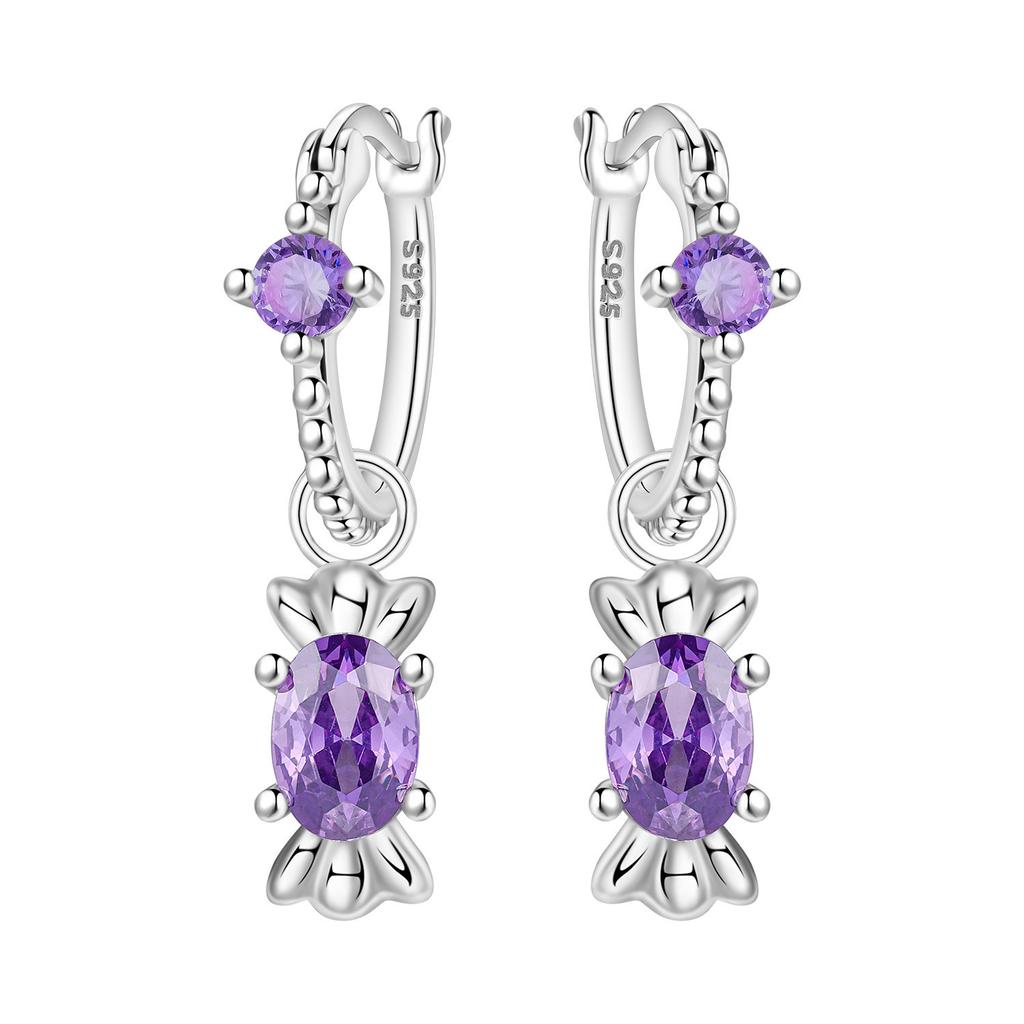 Original 925 Silver Zircon Pink Paw Print Earrings Heart Flower Leaf Design Women Party Jewelry Gift Ear Loops