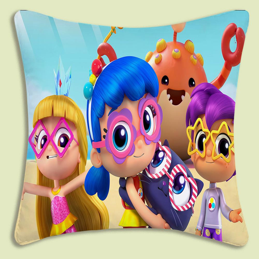 True en The Rainbow Kingdom Kussenslopen Cartoon Sofa Decoratief Huis Dubbelzijdig Printen Kort Pluche Schattige Kussenhoes 50x50cm