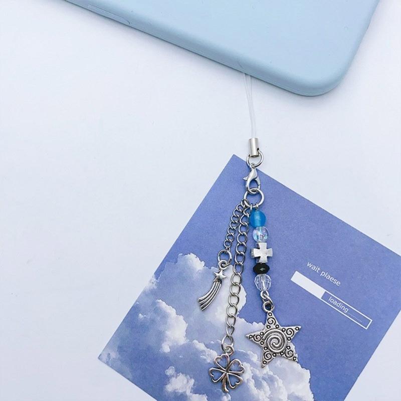 Handmade Beaded Phone Lanyard Star Shape Pendant Strap Detachable Phone Chains Keyring Portable Accessory for Women