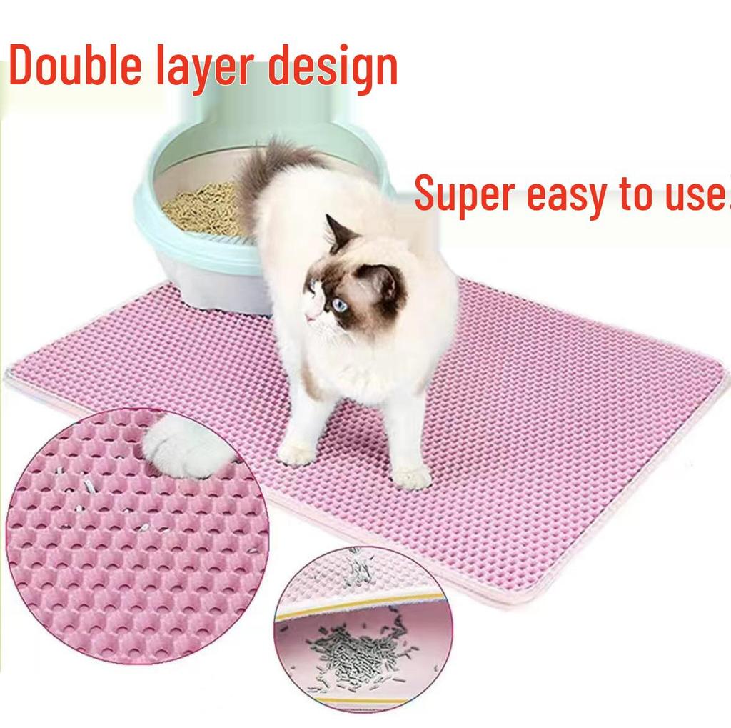 EVA Washable Cat Litter Trapping Mat - Anti-Tracking, Anti-Slip, Foldable, Double-Layer Design