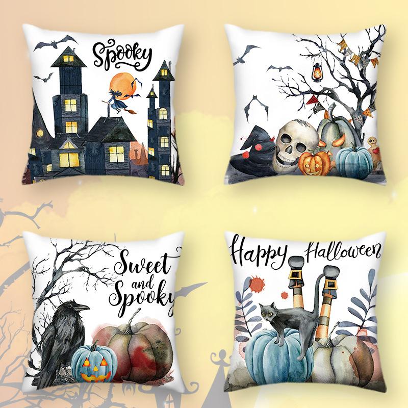Halloween Pumpkin Cartoon Pillow Cover Festive Home Sofa Bedside Bedside Comfortable Breathable Pillow Cover