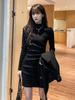 Velvet Women's Dress: Autumn/Winter Semi-High Neck, Long Sleeve, Slim Fit Hip Wrap Skirt