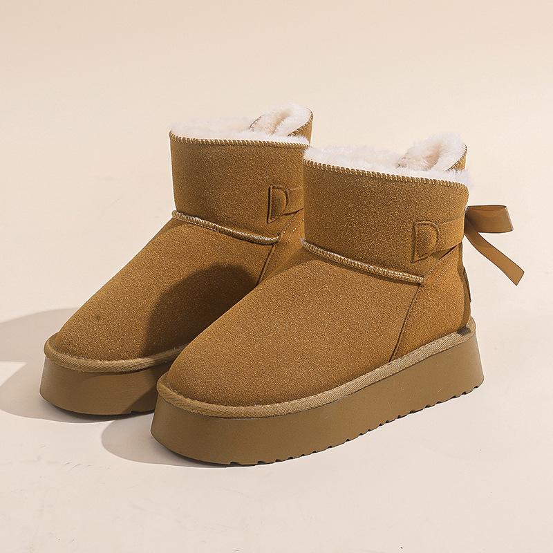 

Small thick-soled 2025 winter new velvet thickened snow boots women s super fire after the explosion of bow cotton short boots tide 39 верблюд