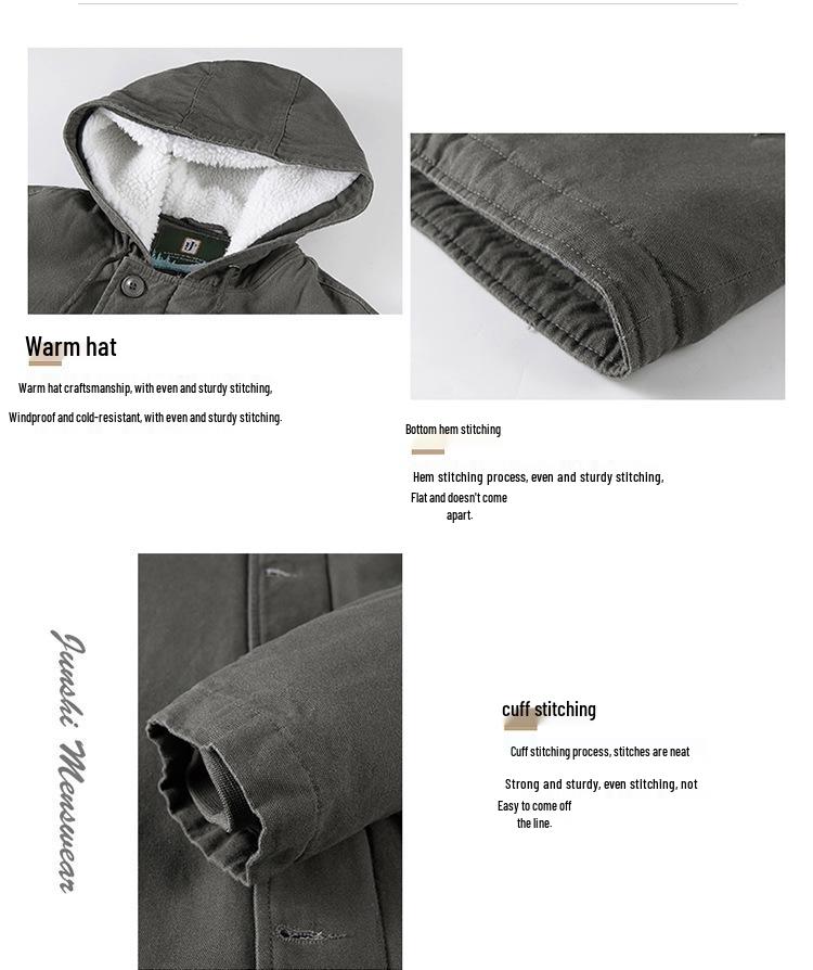 Men's Hooded Winter Cotton Jacket with Lambswool Lining - Warm & Thickened 1883