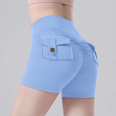 Pantalones Cortos de Yoga de Cintura Alta Transfronterizos: Sensación Nude, Elevación de Melocotón, Diseño de Bolsillo, Fitness y Running