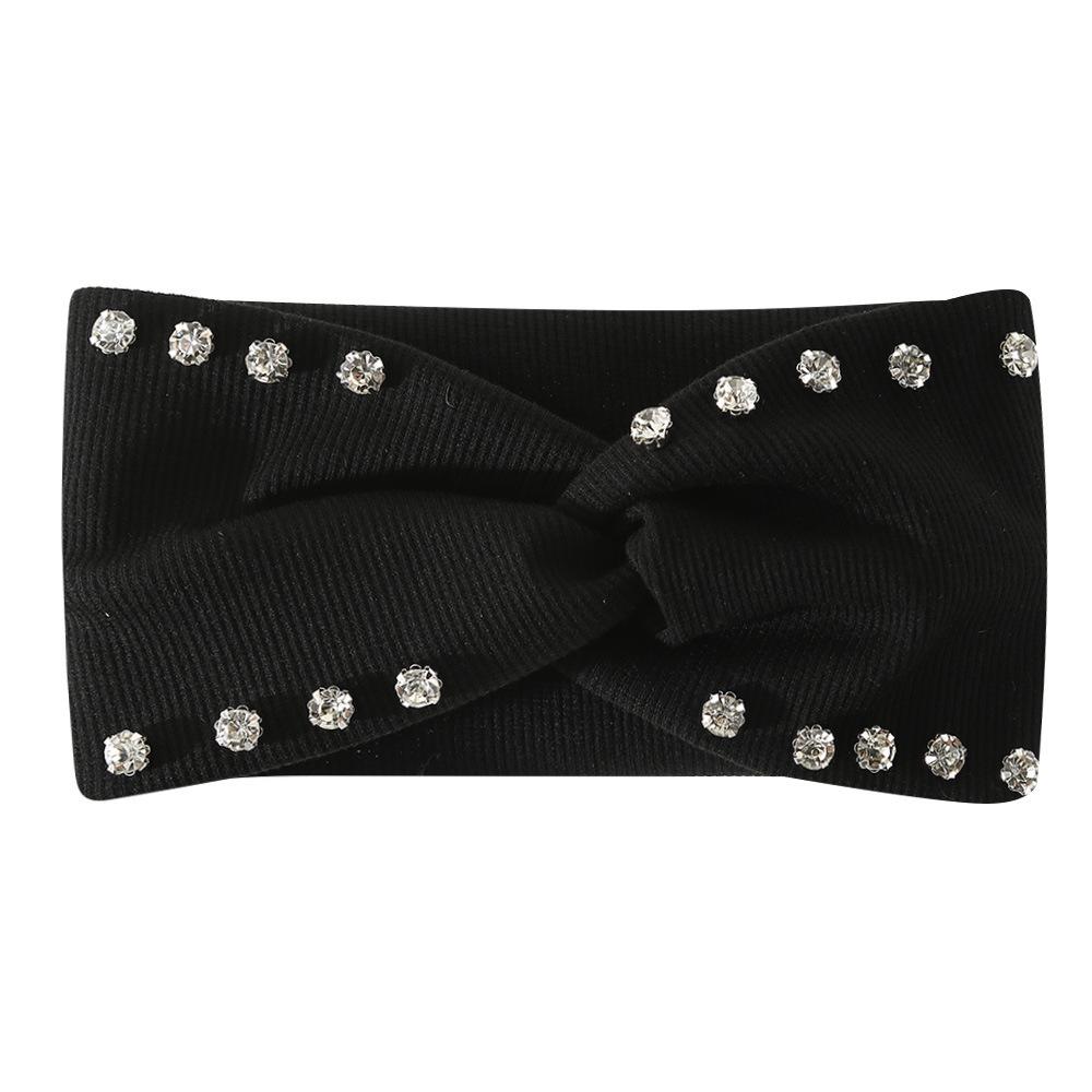 Versatile Rhinestone Elastic Headband for Face Washing & Sports - Simple, Solid Color, Sweat-Absorbing Fabric