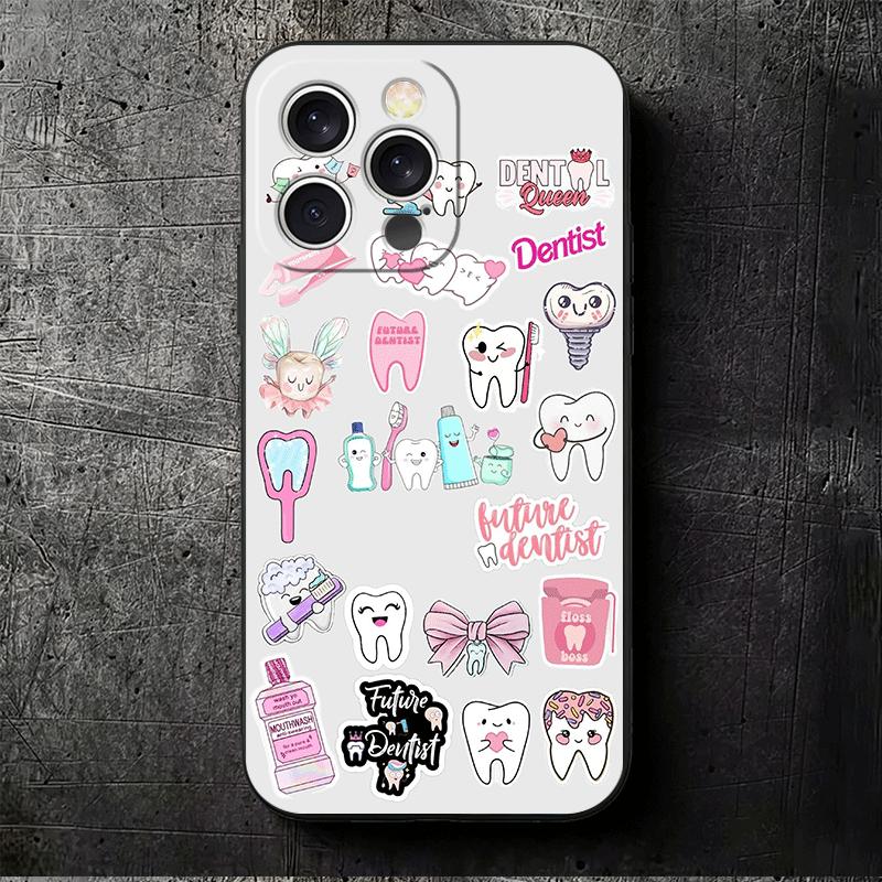 Tooth Dentist Pattern Soft Phone Case for iPhone 16 16E 17 Air 15 Pro Max 14 Plus 13 Mini 11 12 7 Black Cover Back Shell