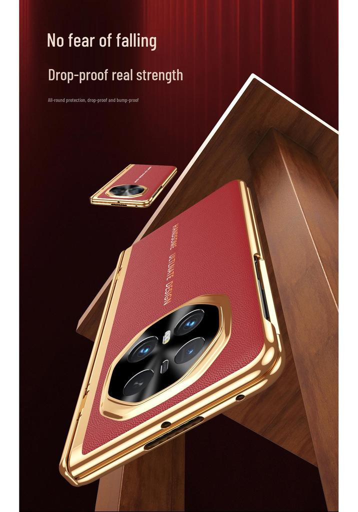 Honor Magic V6 Foldable Case: Built-in Glass Screen, Vacuum-Plated, Plain Leather, Full Coverage, Men’s Design
