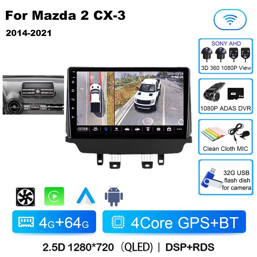 Android 14 Carplay Auto For Mazda CX-3 DK Mazda 2 DJ 2014 - 2025 Car Radio Multimedia Video Player Navigation GPS No 2Din 2 Din