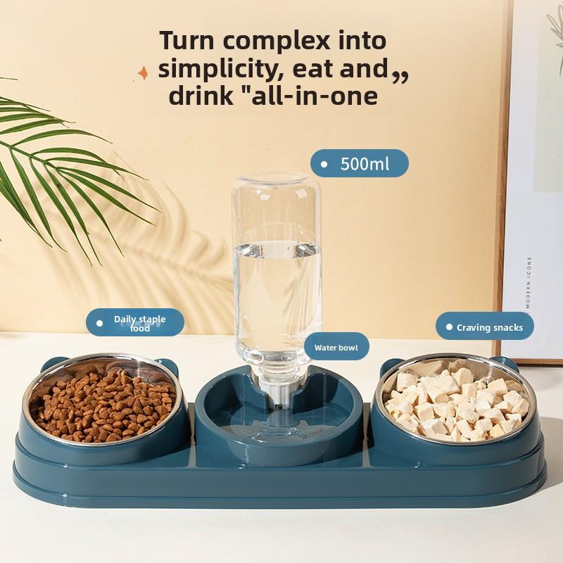 Pet Feeder Food and Water Bowls Cat Double Bowls Anti-overturning Neck Protection Dog Automatic Food Bowl Water Dispenser