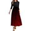 Women's Fashion Casual Belt Round Neck Gradient Splicing Elegant Temperament Three-quarter Sleeve Dress
