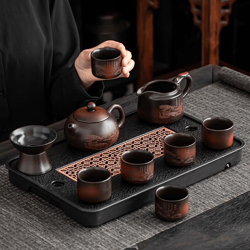 9-Piece Guest-Greeting Pine Purple Clay Xishi Gongfu Tea Set