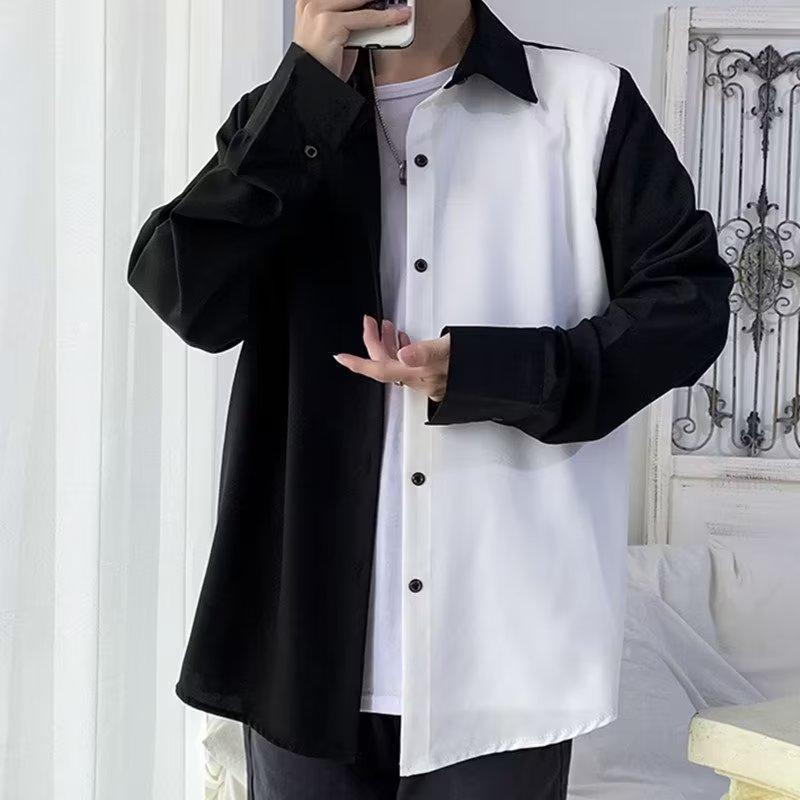 Long Sleeve Shirt Men's Autumn New Korean Style Trendy Teen Fashion Shirt Hong Kong Style Japanese Loose Plus Size Shirt