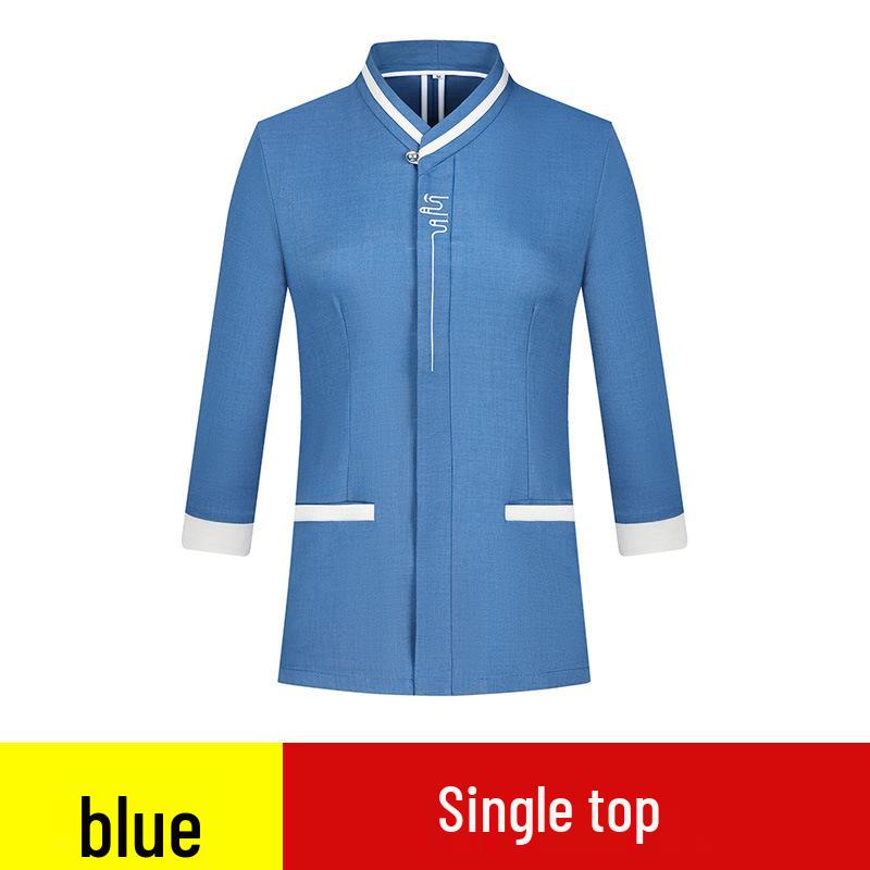 Women's Three-Quarter Sleeve Hotel Attendant Uniform with Print Embroidery