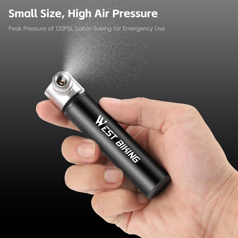 WEST BIKING Mini Bike Pump 120PSI Portable Hand Pump For Schrader/Presta Valve MTB Road Bicycle Tire Inflator Bike Accessories