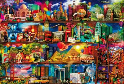 1000-piece Jigsaw Puzzle: World Travel Bookshelf (49x72cm)
