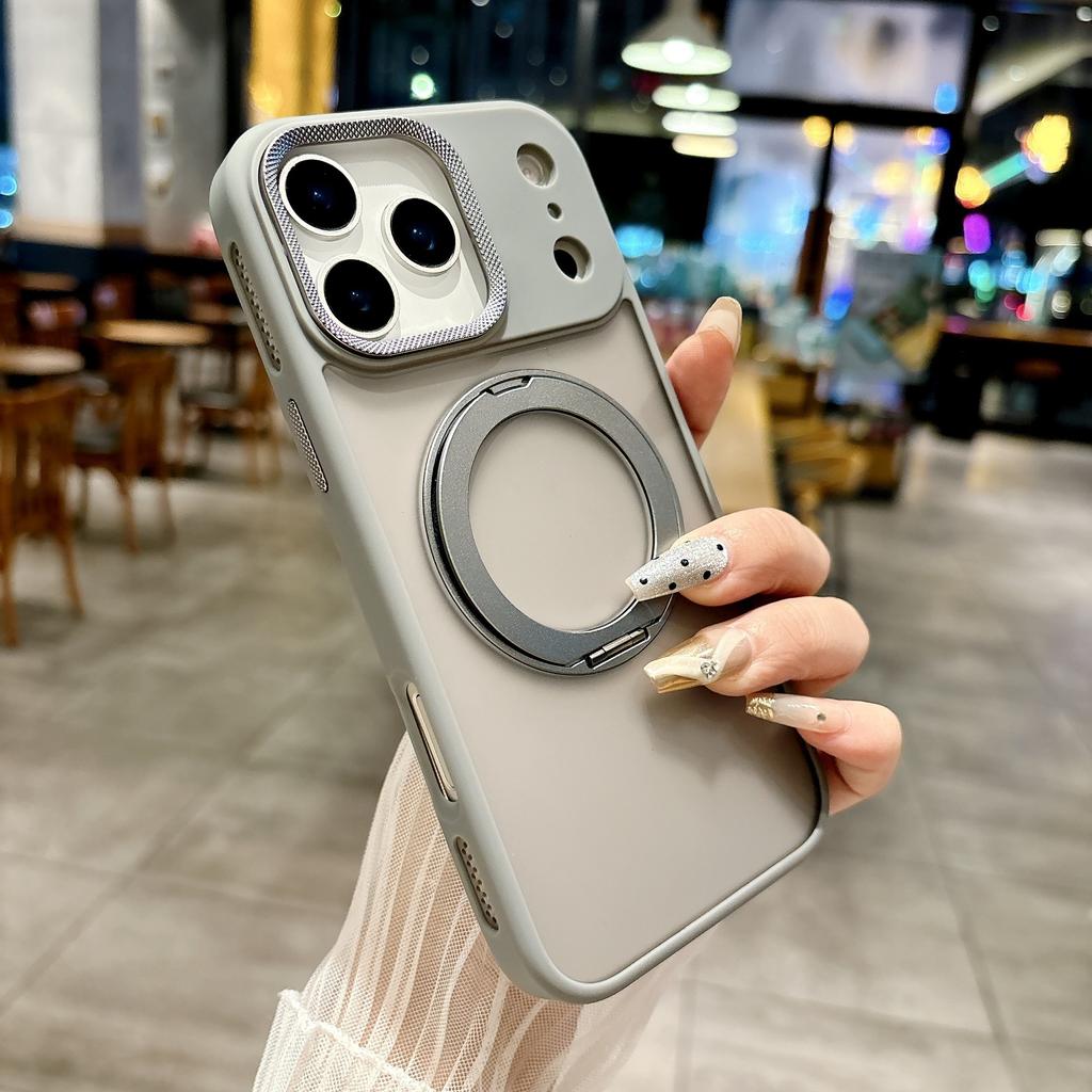 Applicable To Iphone17 Rotating Magnetic Suction Bracket Mobile Phone Case Matte Apple 16PROMAX Metal Mirror Protective Case 15