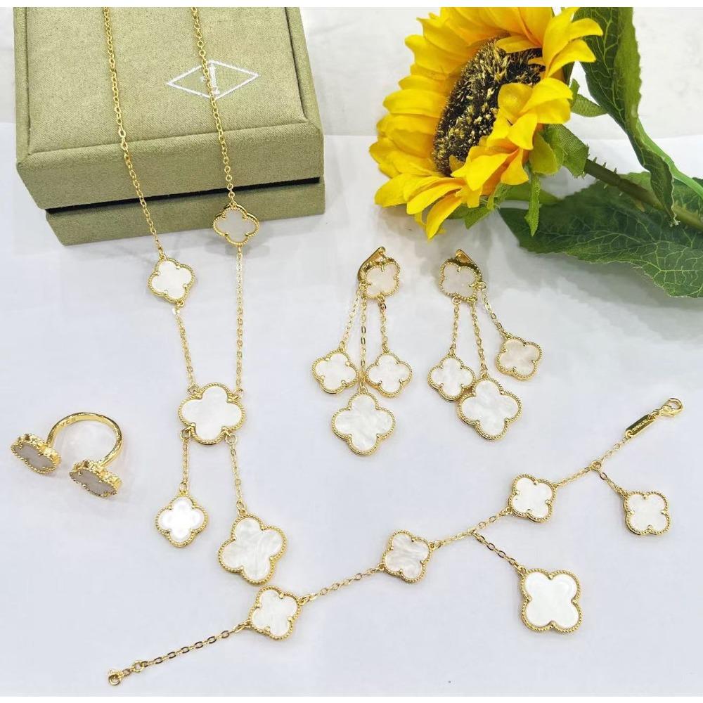 5-Piece Set New Four-Leaf Clover Jewelry Set Fashion Tassel Earrings Temperament Simple Versatile Senior Sense Of Necklace Earrings Bracelet Set