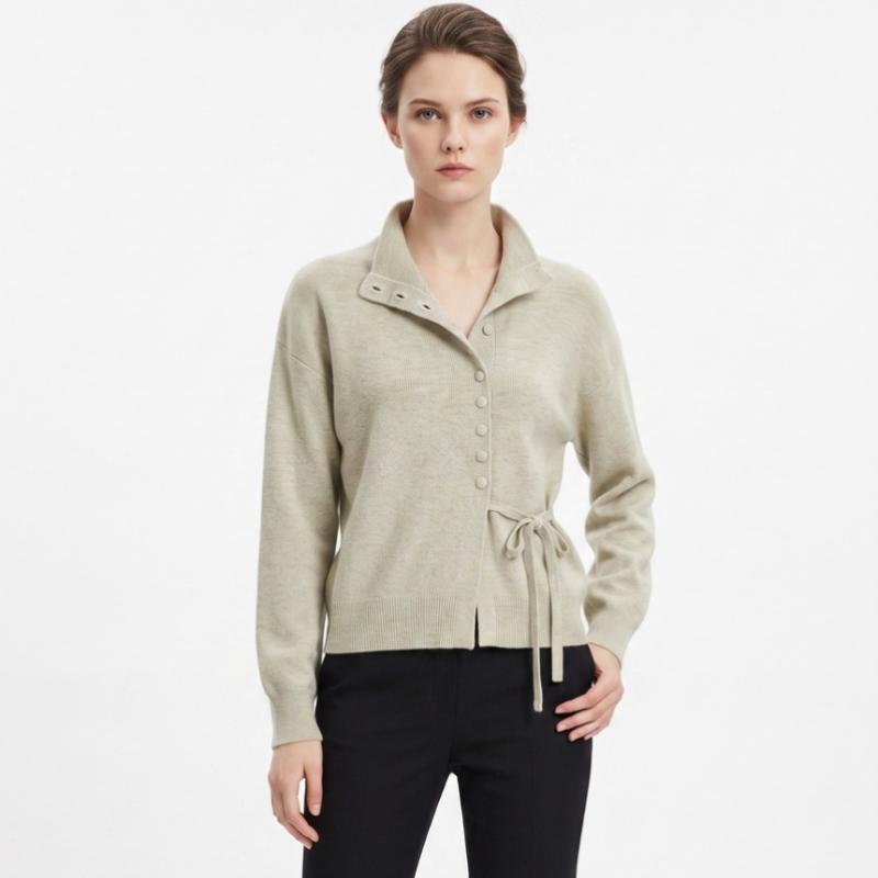 Shop Women S High Neck Covered Button Tie Stretch Cardigan Cream It Wcd260110