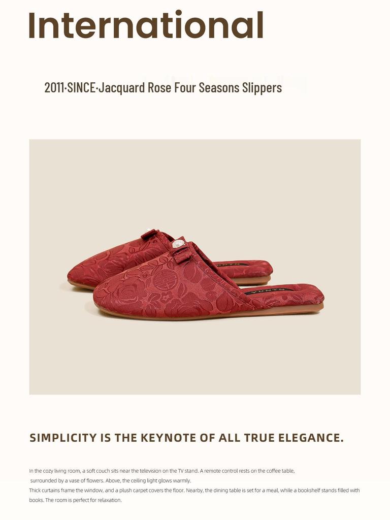 Elegant Rose Jacquard Ladies' Slippers - Anti-Slip, Lightweight, Home Comfort Shoes